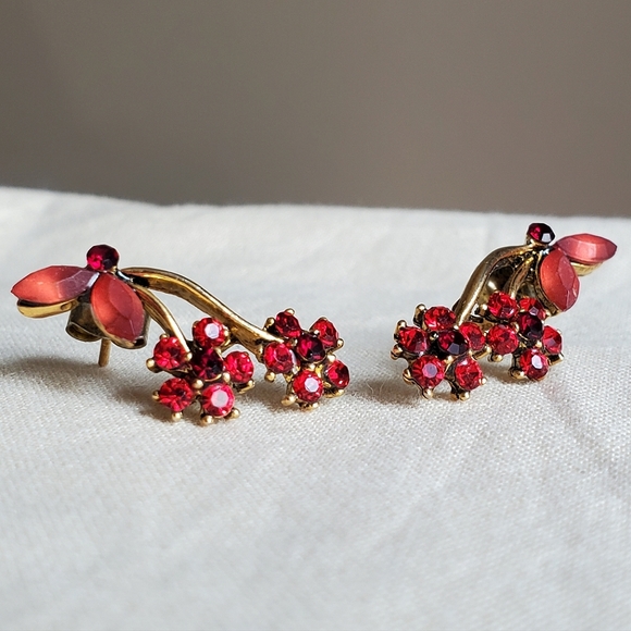 Red Rhinestone leaves vine necklace and Earrings Set - Picture 13 of 14